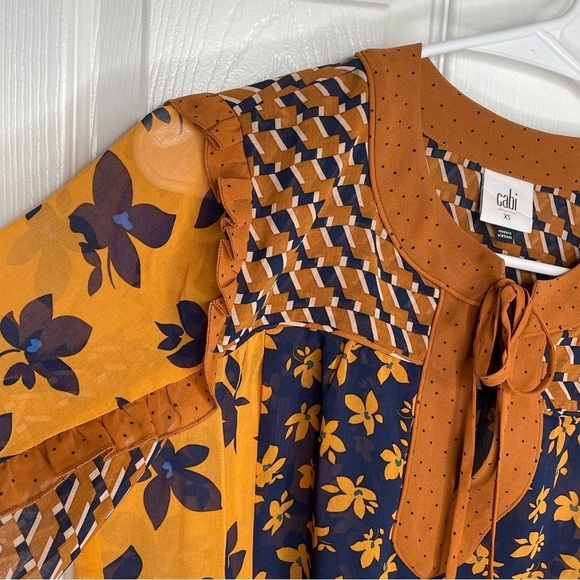 Cabi Golden Eye Harmony Flower Riot Print Blouse Art to Wear Oversized XS - Picture 7 of 14
